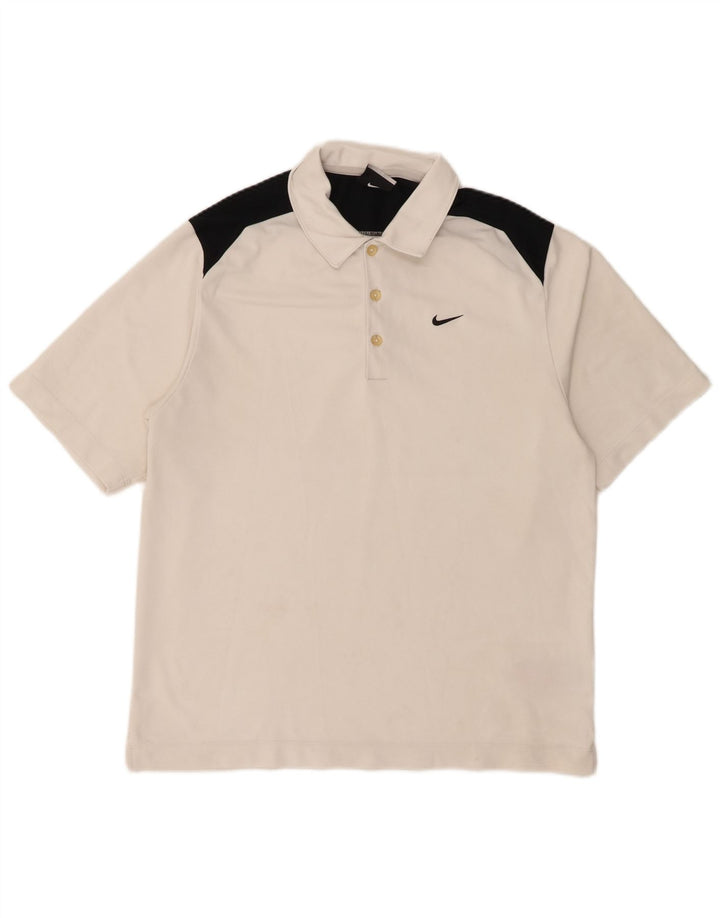 Мужская рубашка-поло Nike UK 38/41, средний белый цвет, полиэстер с цветными блоками