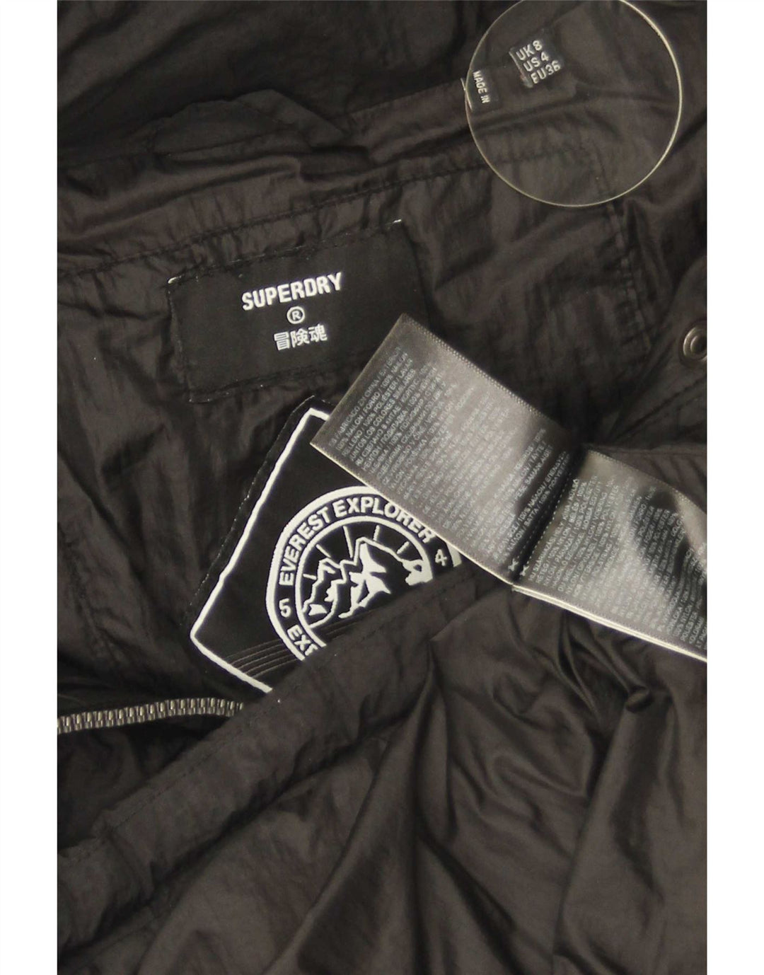 Женская утепленная куртка оверсайз с капюшоном Superdry UK 8, маленькая, черный нейлон