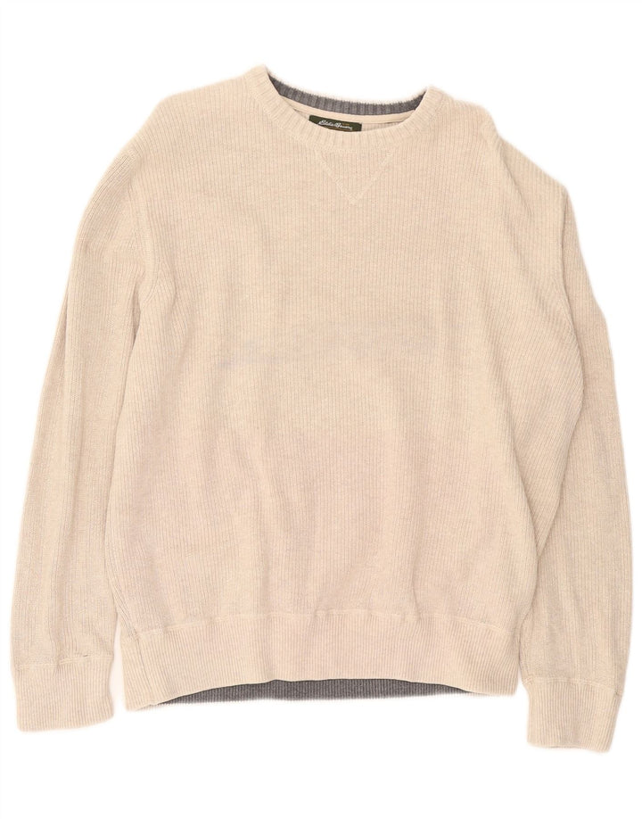 Мужской джемпер с круглым вырезом EDDIE BAUER, большой бежевый хлопковый свитер