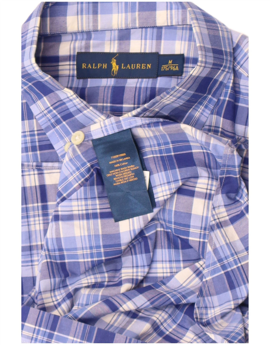 Мужская рубашка с коротким рукавом Ralph Lauren, хлопковая синяя клетка среднего размера