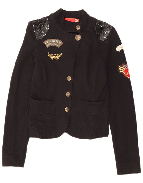 Женский укороченный пиджак с 4 пуговицами LIU JO, британский размер 6 XS, черный хлопок