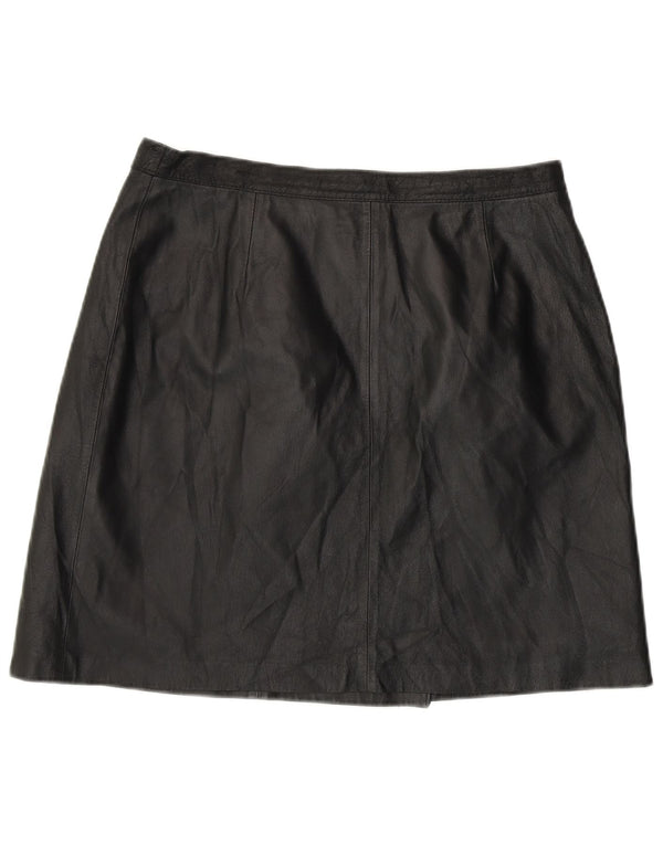 Винтажная женская кожаная юбка с завышенной талией и запахом IT 48 XL W32, черная