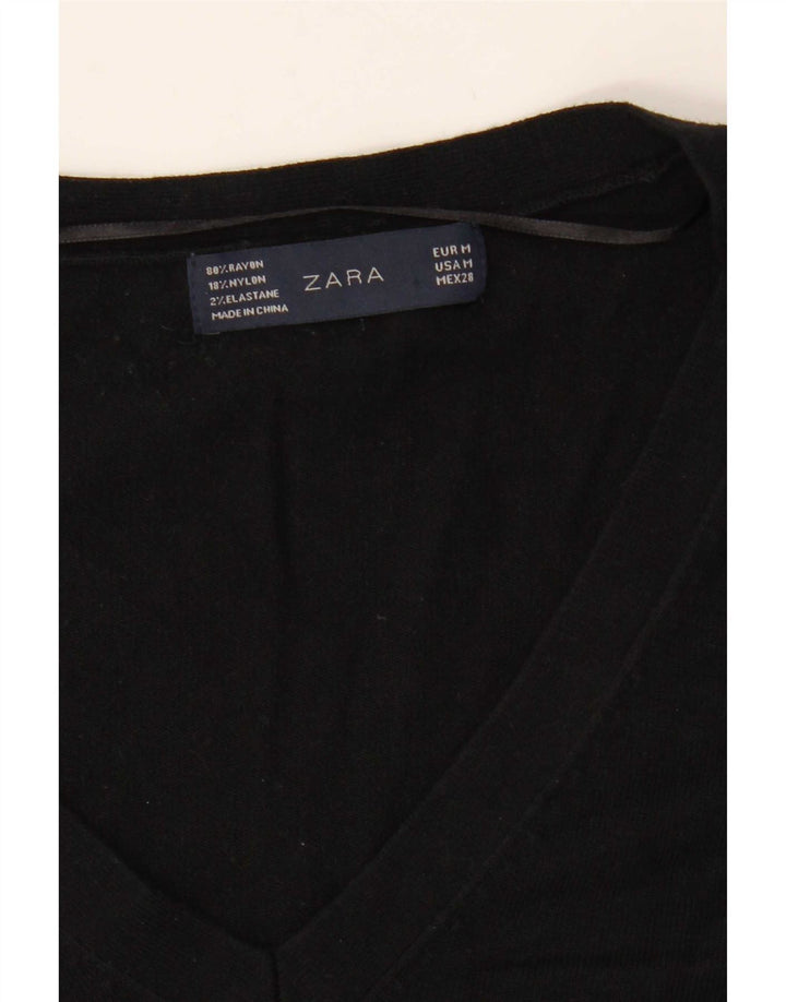 Женский джемпер с v-образным вырезом Zara UK 14, средний черный вискоза