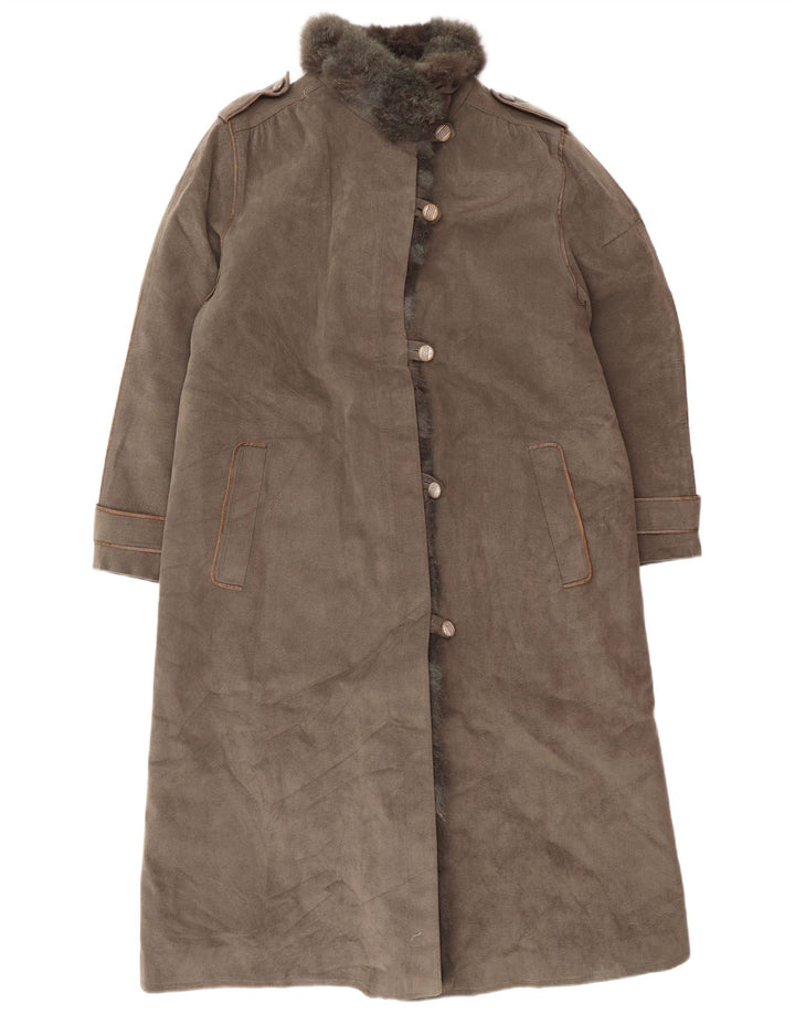 Винтажная женская дубленка в стиле милитари UK 12, средний серый цвет