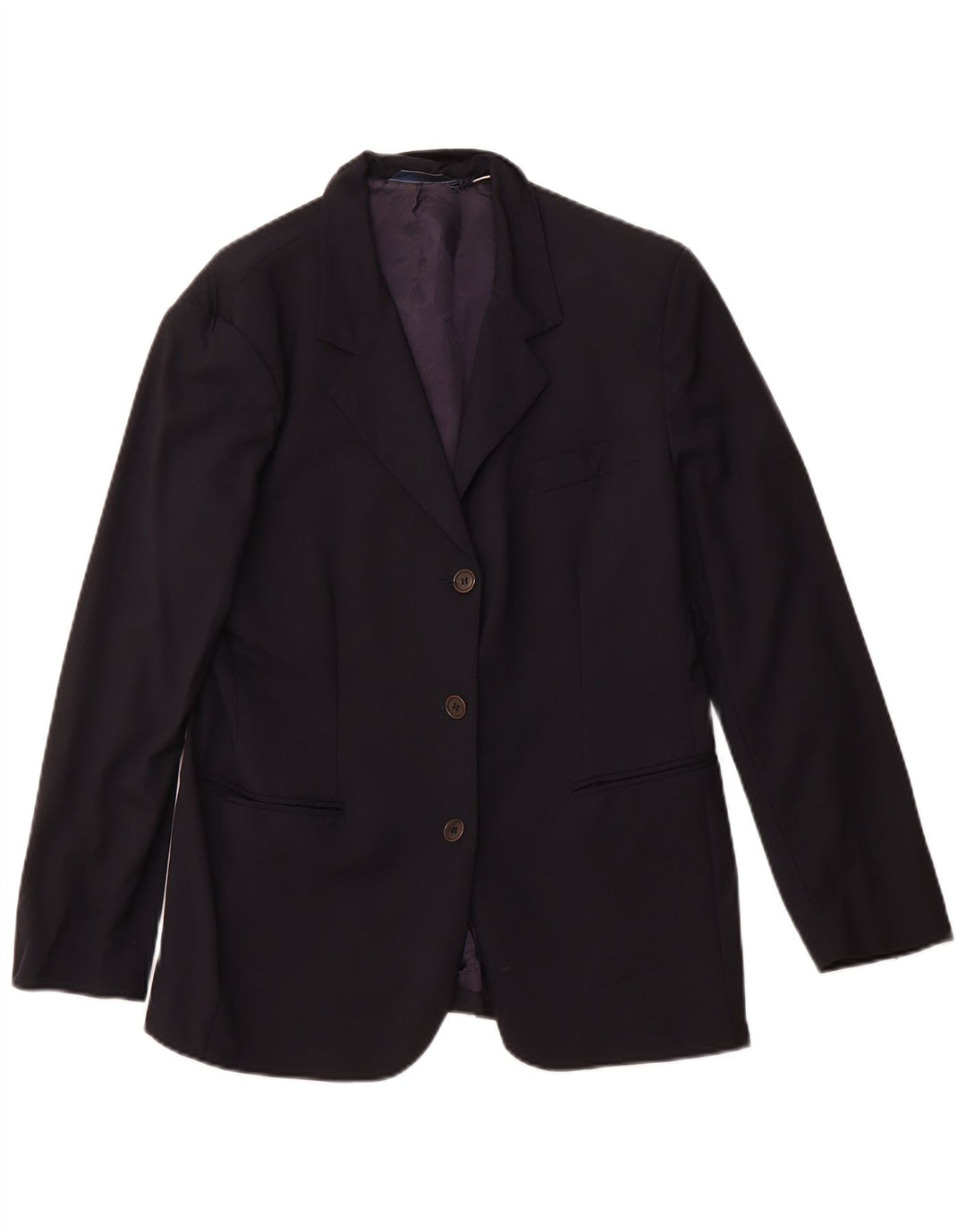 ВИНТАЖНЫЙ женский пиджак на 3 пуговицах IT 46, большой темно-синий, шерсть