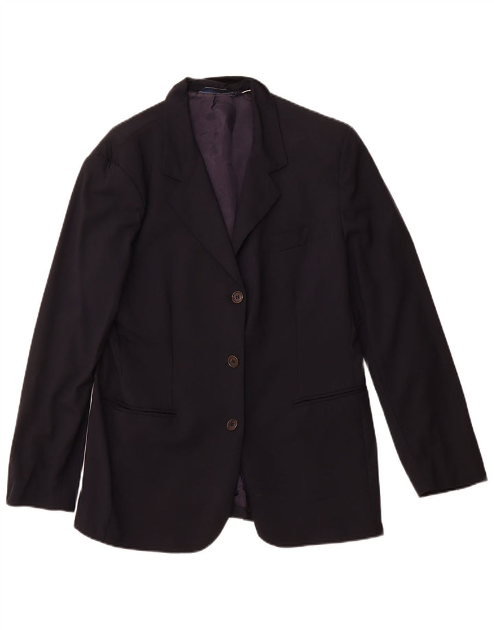 ВИНТАЖНЫЙ женский пиджак на 3 пуговицах IT 46, большой темно-синий, шерсть