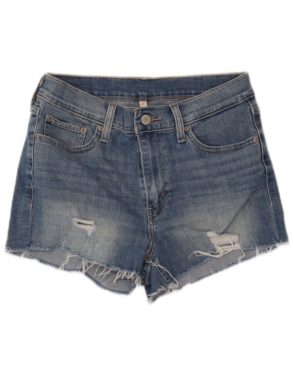 Женские потертые джинсовые шорты Levi's W27, маленькие синие, хлопок