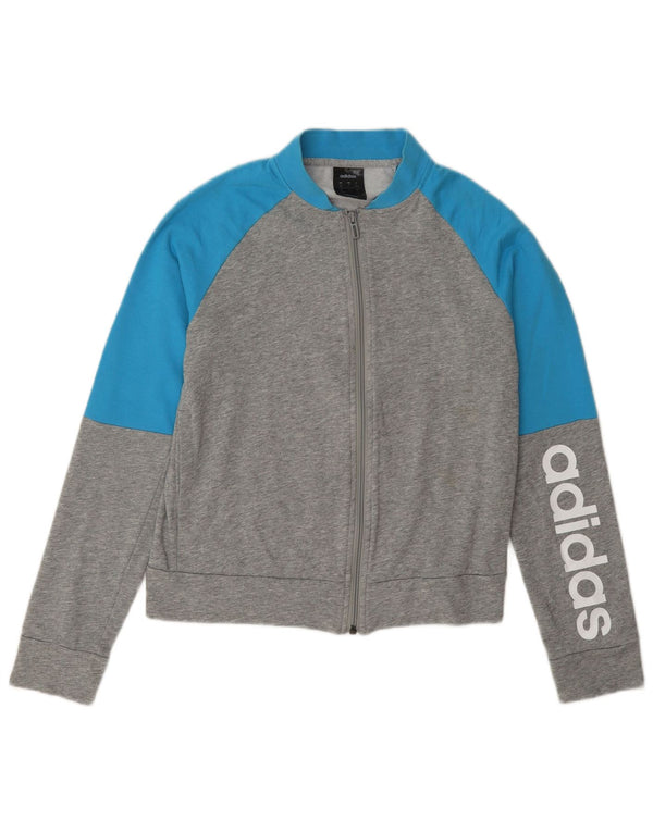 Женский спортивный костюм Adidas с графическим рисунком, верхняя куртка, Великобритания, маленький серый цвет с цветными блоками, 8/10