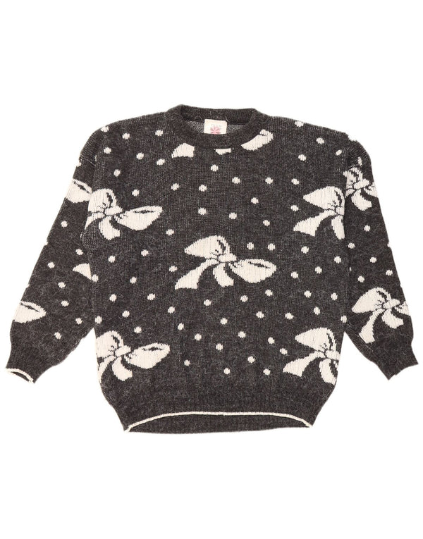 ВИНТАЖНЫЙ женский джемпер с круглым вырезом, Великобритания 16, большой серый пятнистый акрил