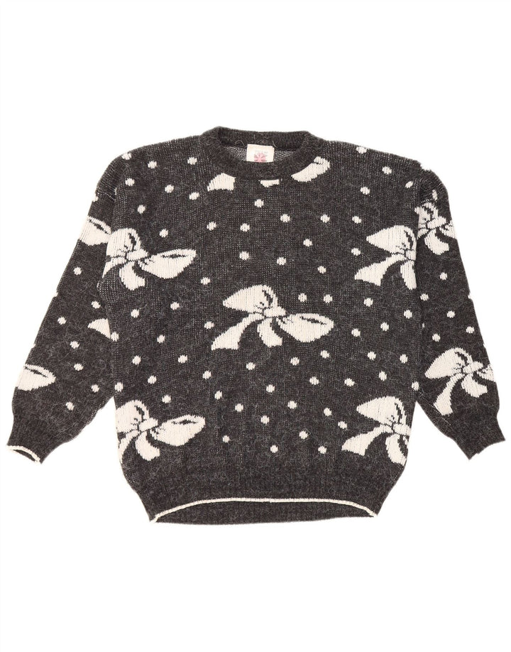 ВИНТАЖНЫЙ женский джемпер с круглым вырезом, Великобритания 16, большой серый пятнистый акрил