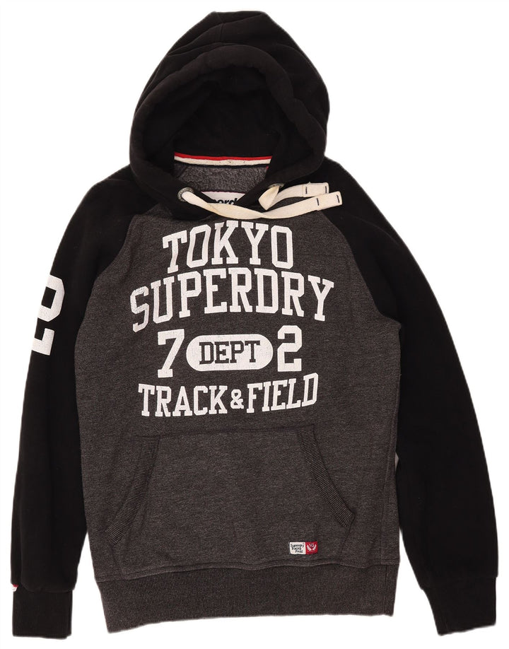 SUPERDRY Мужской легкоатлетический джемпер с капюшоном и графическим рисунком, большой серый с цветными блоками