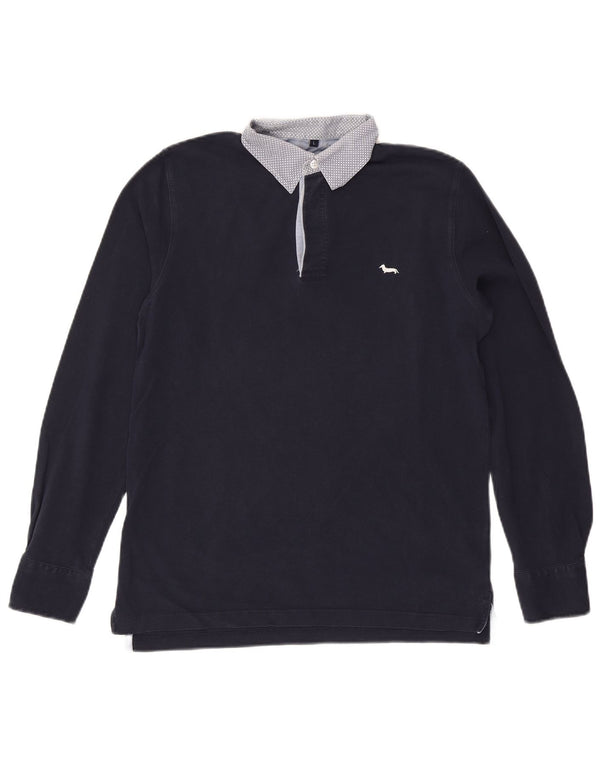 Harmont & Blaine Mens Long Sleeve Rugby Polo Shirt Large Navy Blue Cotton