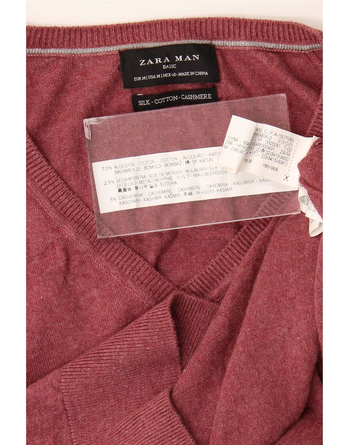 Мужской джемпер с v-образным вырезом Zara, средний бордовый хлопок, хлопок