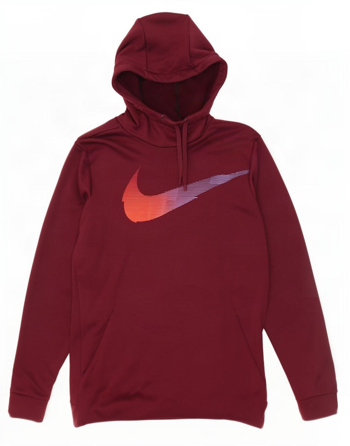 Мужской джемпер с капюшоном с графическим рисунком Nike Dri Fit, большой темно-бордовый полиэстер
