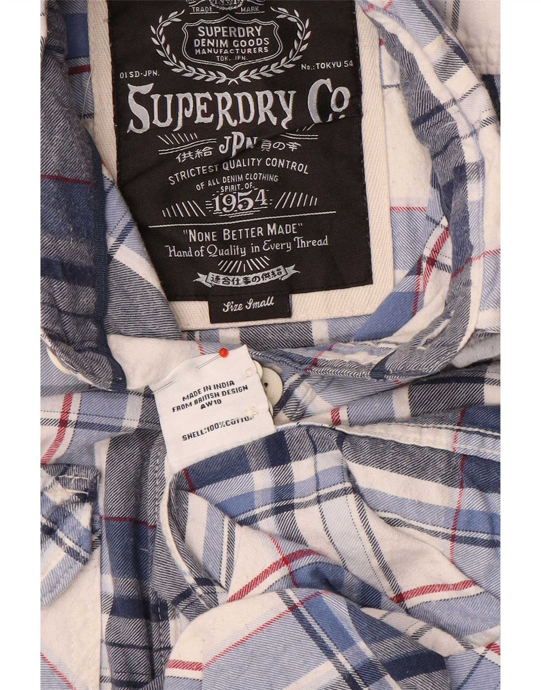 Мужская фланелевая рубашка Superdry, маленькая синяя хлопковая клетка в клетку