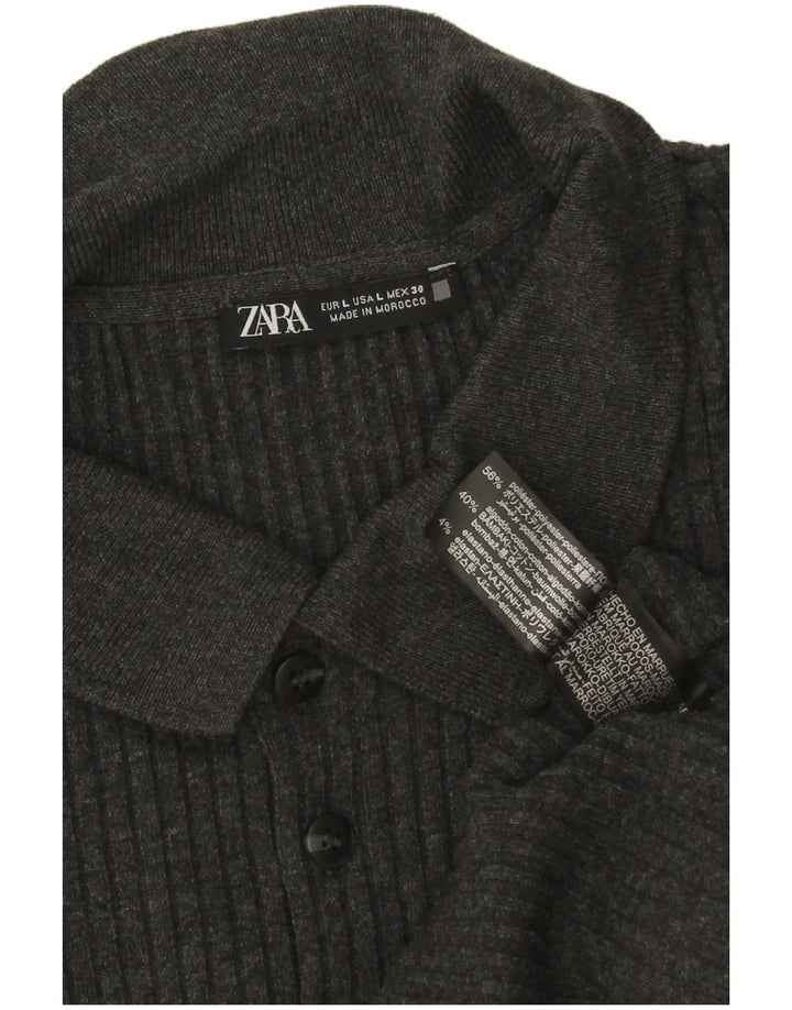 Мужской джемпер с воротником поло Zara, большой серый полиэстер