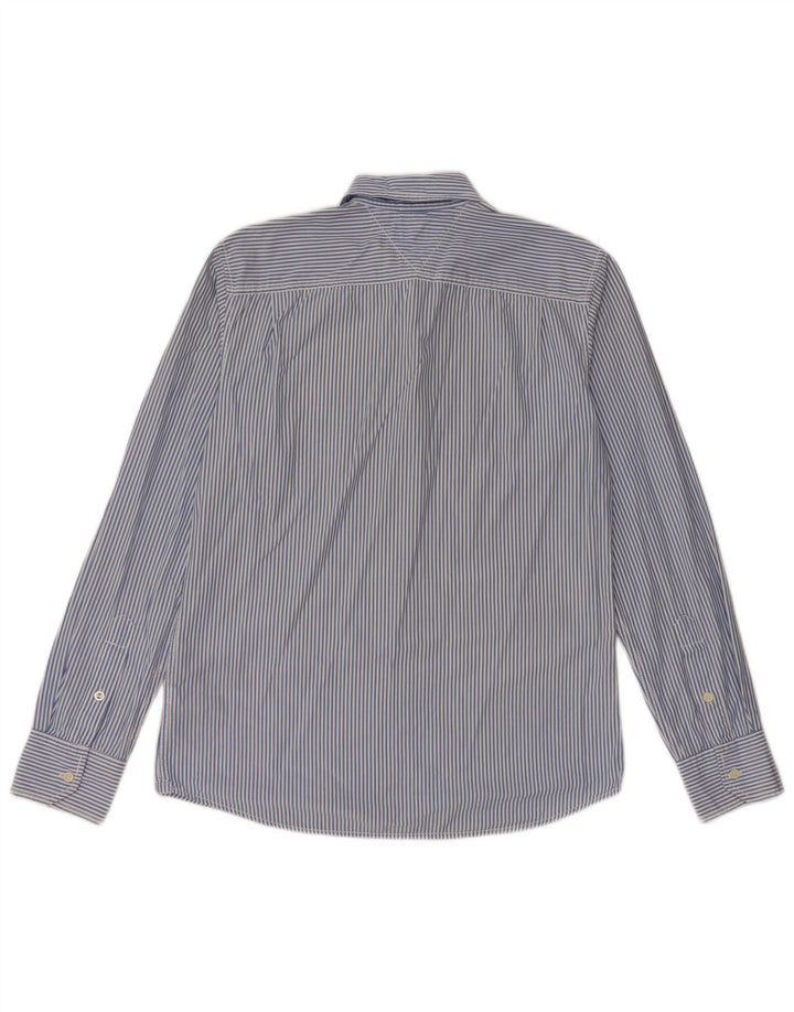 TOMMY HILFIGER Мужская приталенная рубашка из хлопка в синюю полоску среднего размера