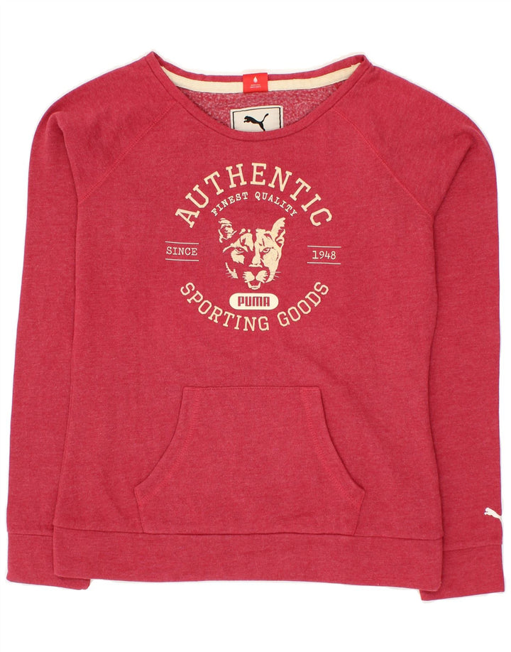 PUMA Womens Graphic Sweatshirt Jumper UK 12 Medium Red Cotton Vintage Puma and Second-Hand Puma from Messina Hembry 
