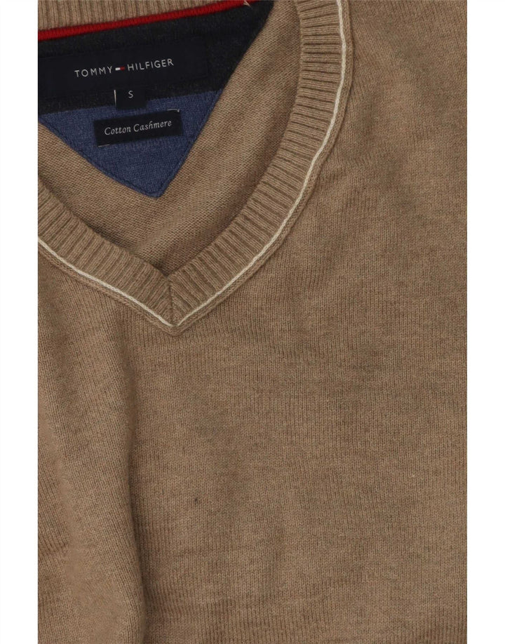 Tommy Hilfiger Мужской джемпер с v-образным вырезом, маленький серый хлопковый свитер