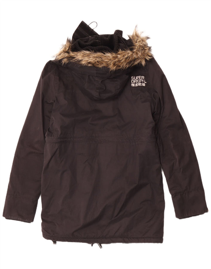 Женская парка Superdry с капюшоном UK 14, большой черный полиэстер