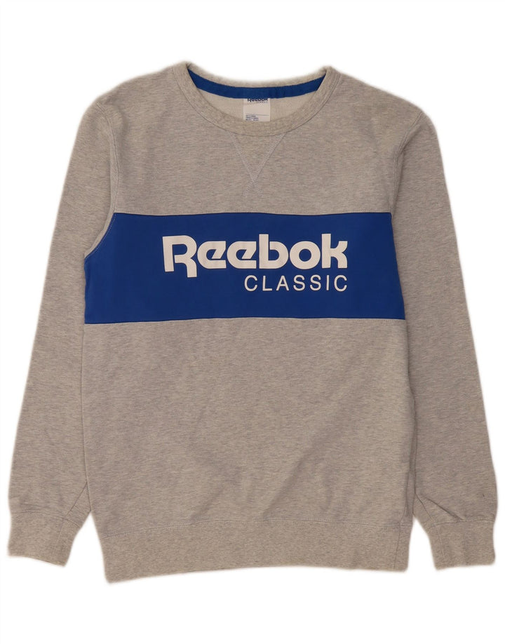 REEBOK Мужской свитшот с графическим рисунком, маленький серый хлопковый джемпер с цветными блоками