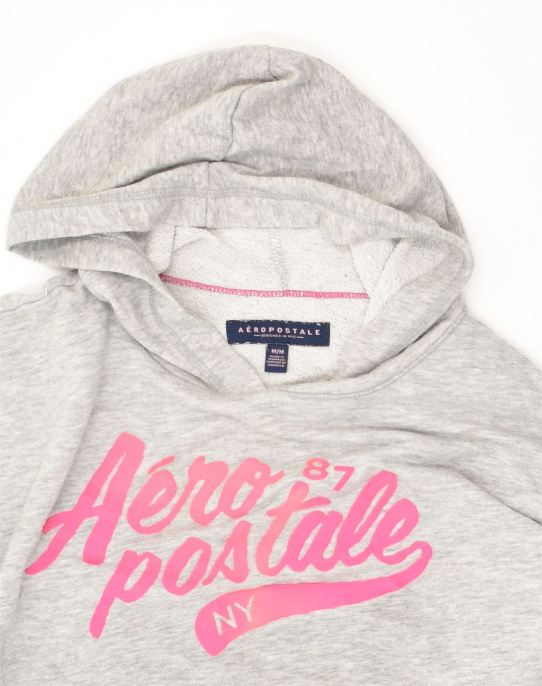 AEROPOSTALE Womens Graphic Hoodie Jumper UK 14 Medium Grey Cotton | Vintage Aeropostale | Thrift | Second-Hand Aeropostale | Used Clothing | Messina Hembry 