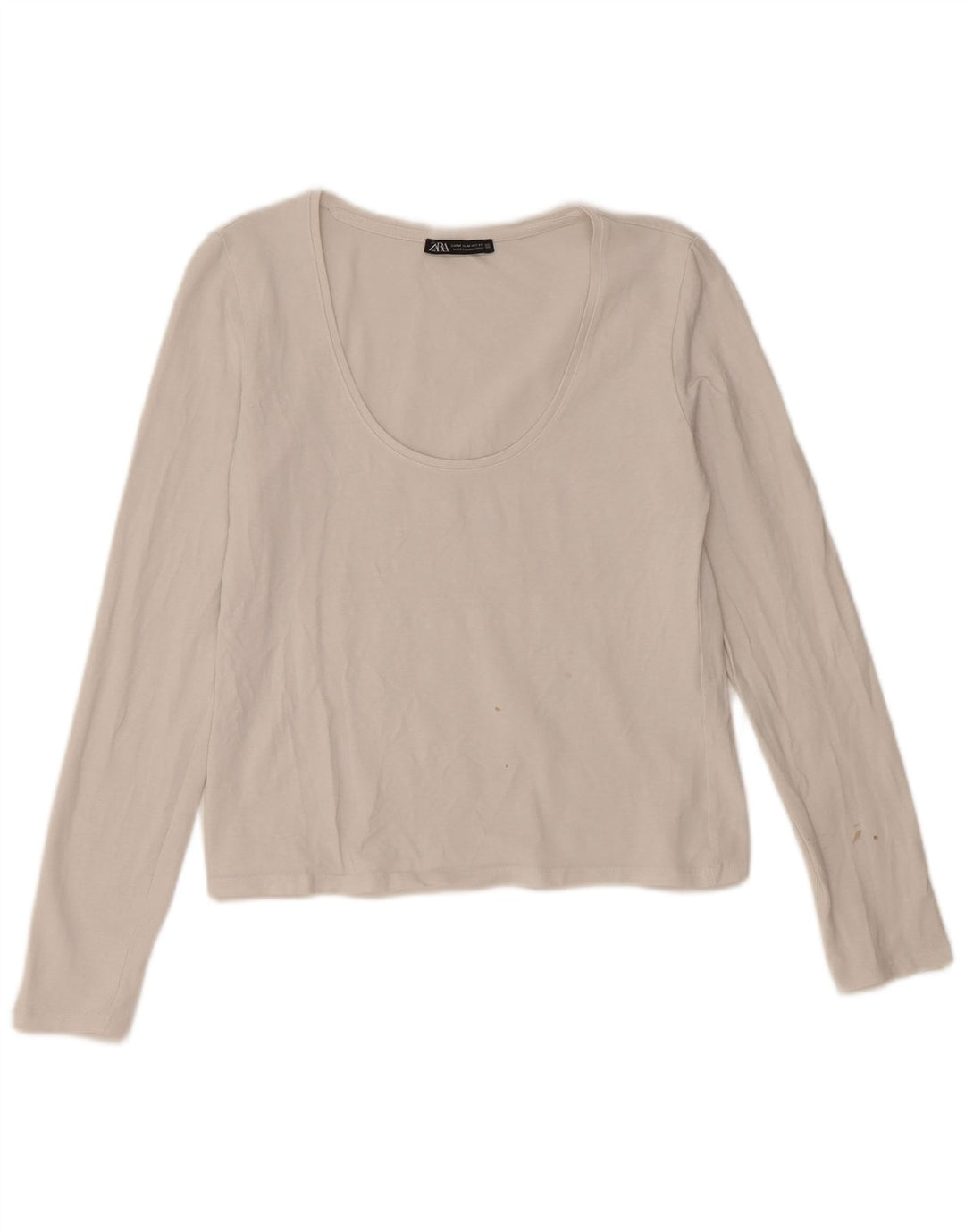 Женский укороченный топ Zara UK 12 с длинным рукавом, средний белый хлопок