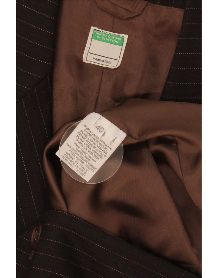Женский пиджак на двух пуговицах Benetton IT 40, маленький коричневый в тонкую полоску, новая шерсть