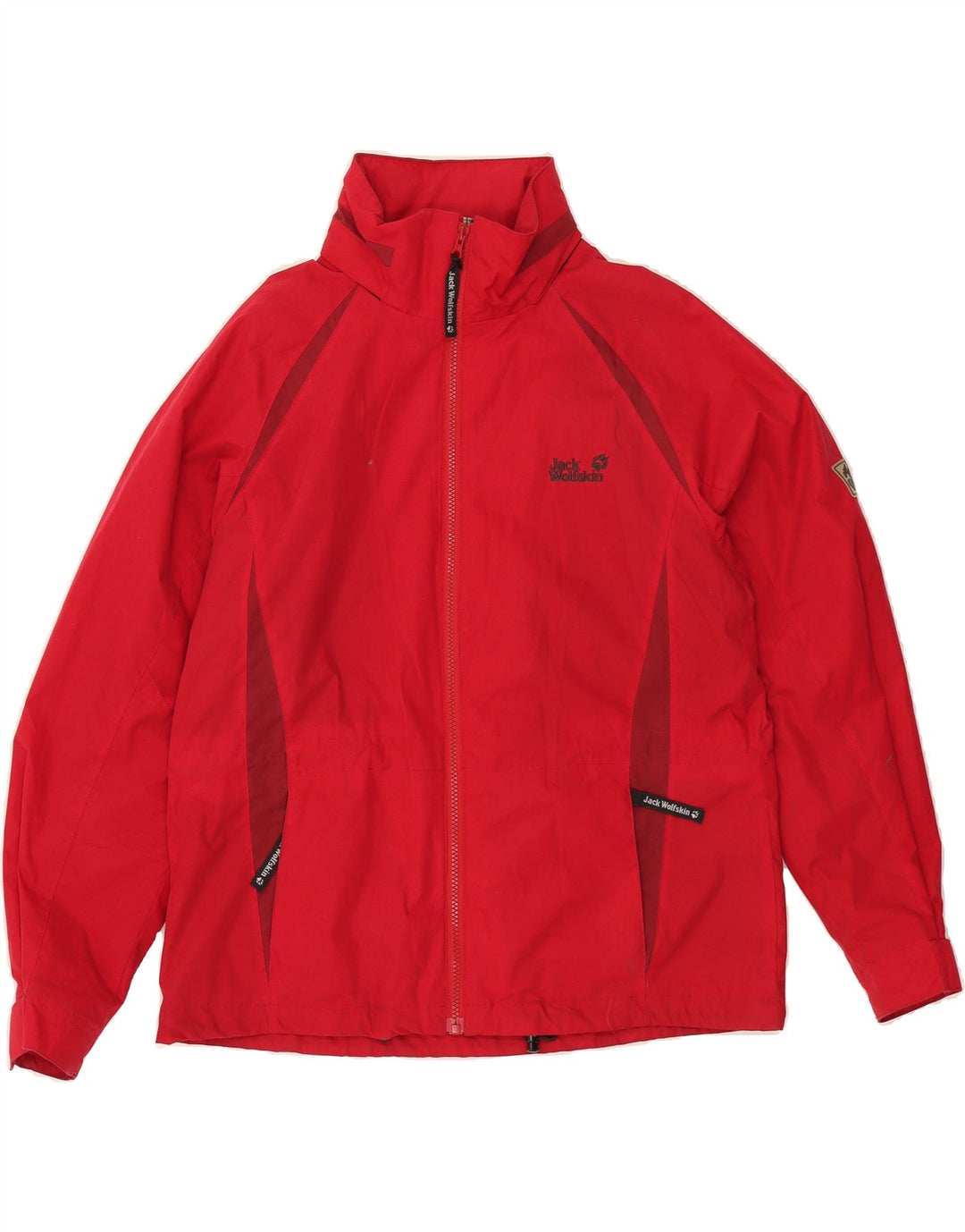 JACK WOLFSKIN Womens Loose Fit Rain Jacket UK 12 Medium  Red Colourblock Vintage Jack Wolfskin and Second-Hand Jack Wolfskin from Messina Hembry 