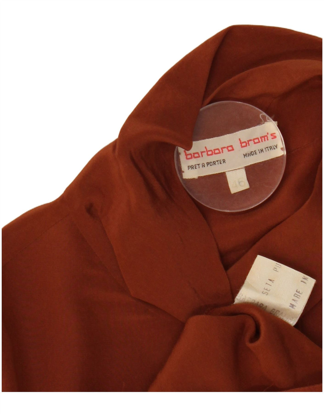 Винтажная женская блузка с длинным рукавом IT 46, большая, коричневая, шелковая