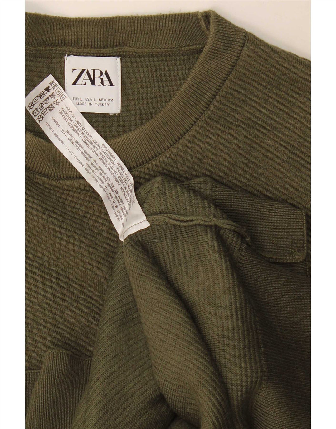 Мужской джемпер с круглым вырезом Zara, большой хлопковый свитер цвета хаки