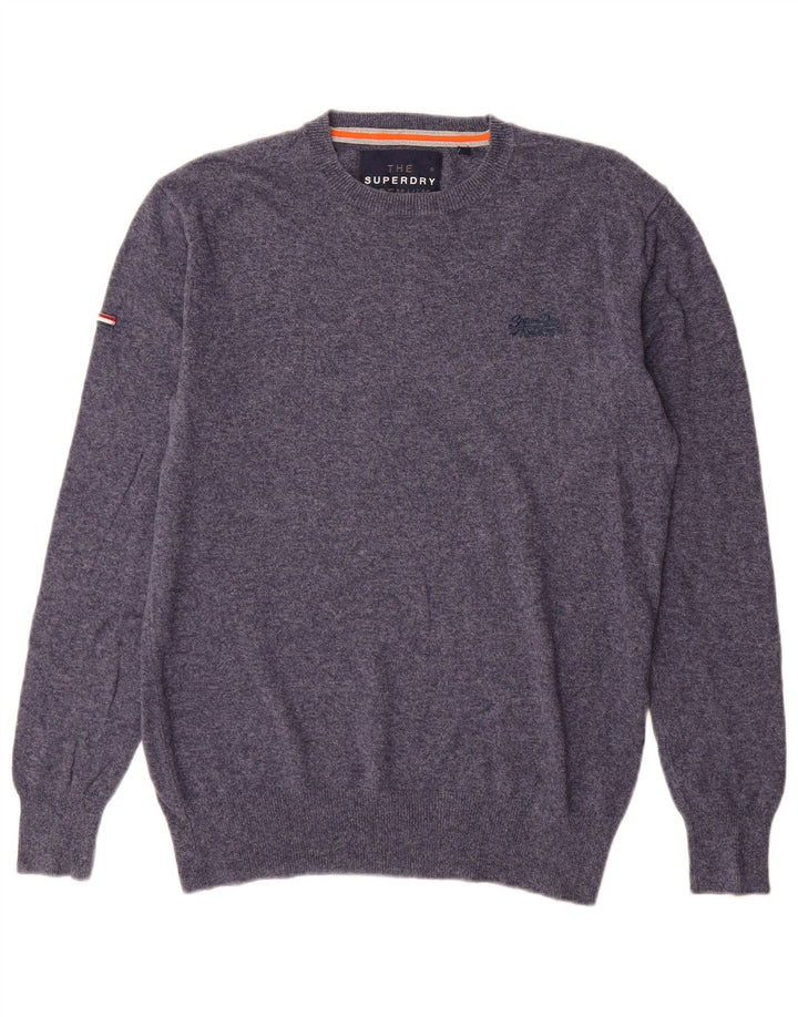 Мужской джемпер с круглым вырезом Superdry, средний темно-синий хлопковый свитер