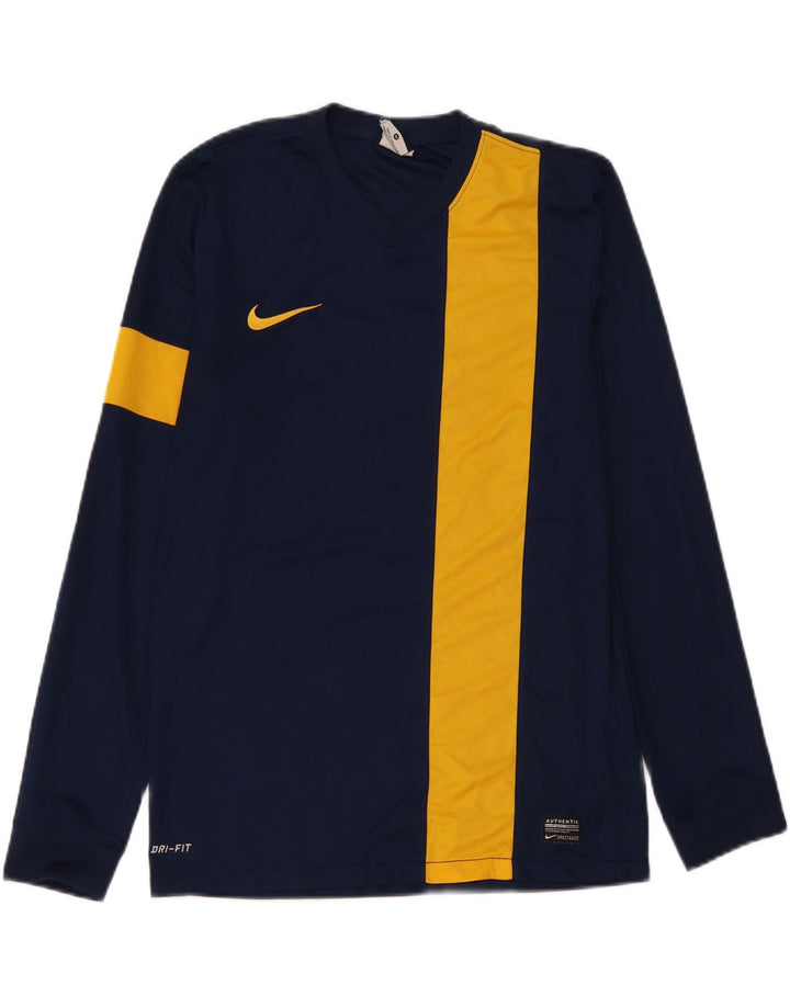 Мужской топ NIKE Dri Fit с графическим рисунком и длинным рукавом, средний темно-синий с цветными блоками