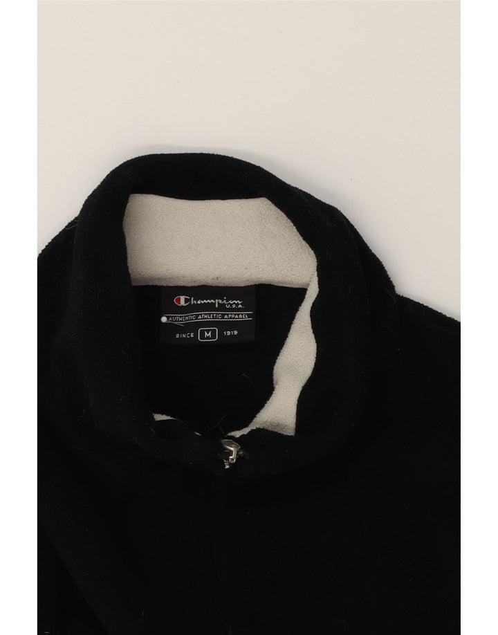 CHAMPION Womens Crop Zip Neck Fleece Jumper UK 14 Medium Black Polyester Vintage Champion and Second-Hand Champion from Messina Hembry 