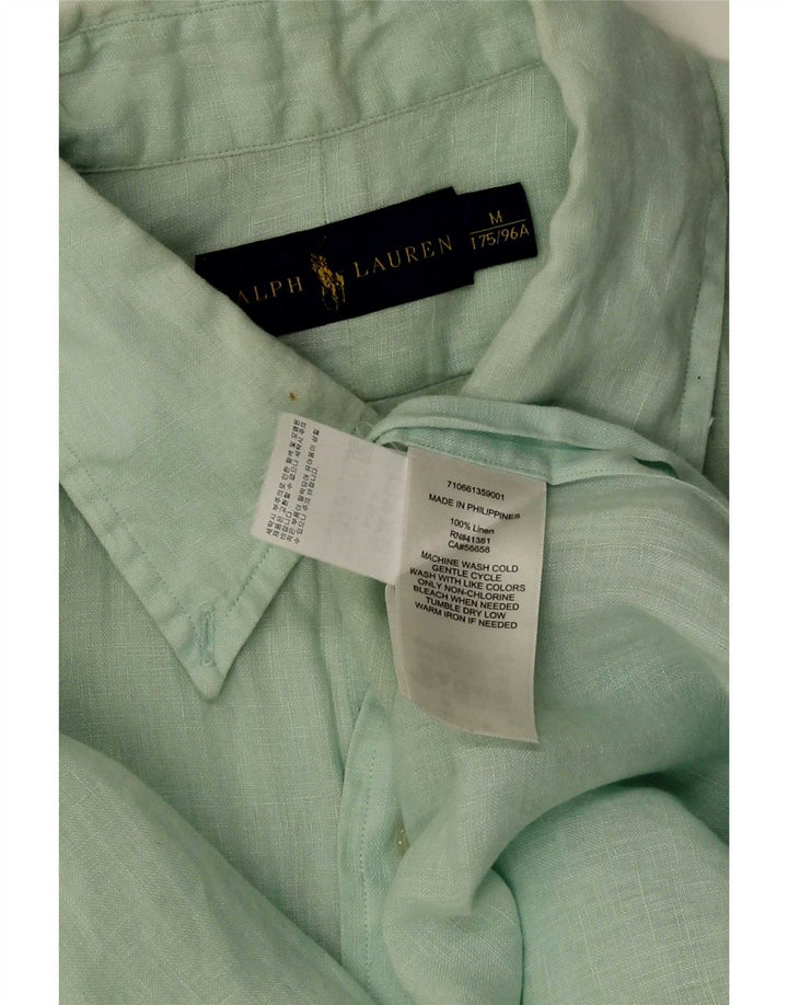 Мужская рубашка с коротким рукавом Ralph Lauren, льняная ткань среднего зеленого цвета