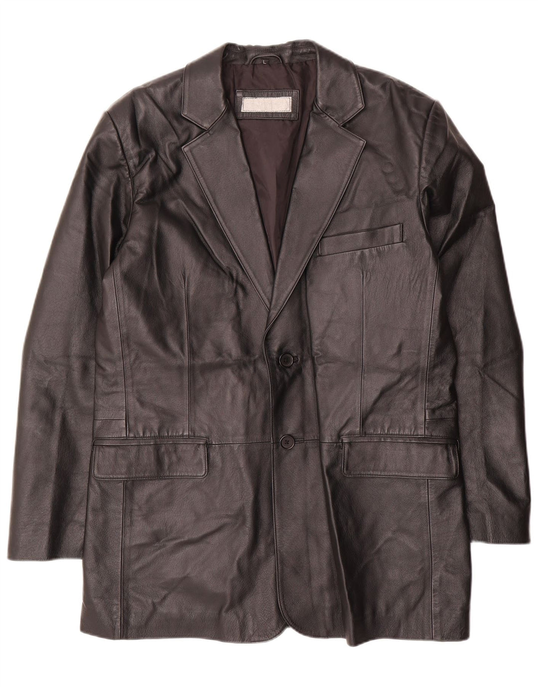 ВИНТАЖНЫЙ Мужской кожаный пиджак на 2 пуговицах UK 40, большой черный