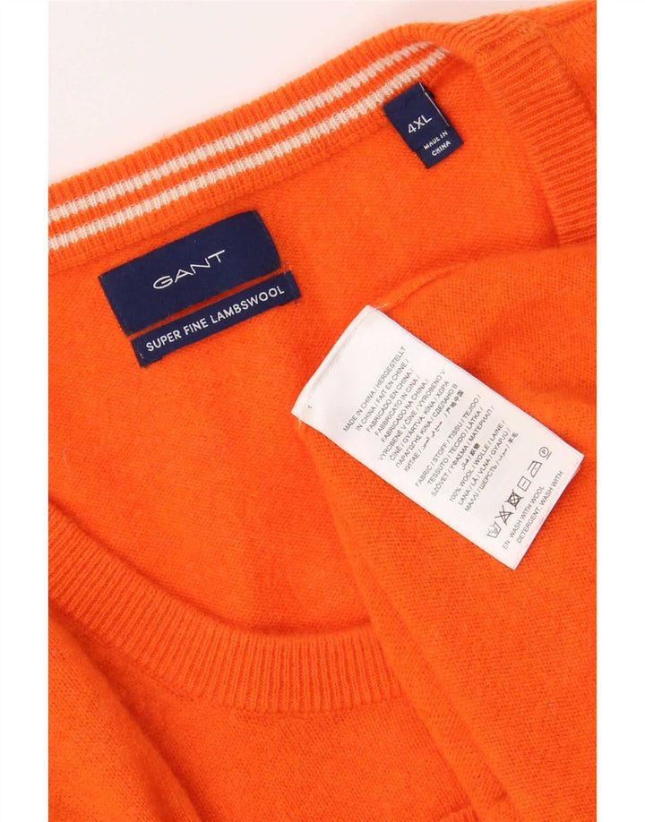 Мужской свитер Gant с круглым вырезом 4XL оранжевый из овечьей шерсти