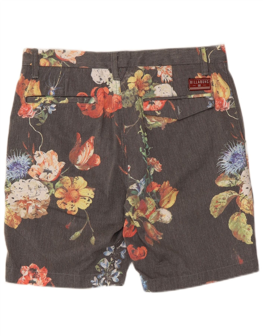 Мужские шорты чинос Billabong W30, полиэстер среднего серого цвета с цветочным принтом