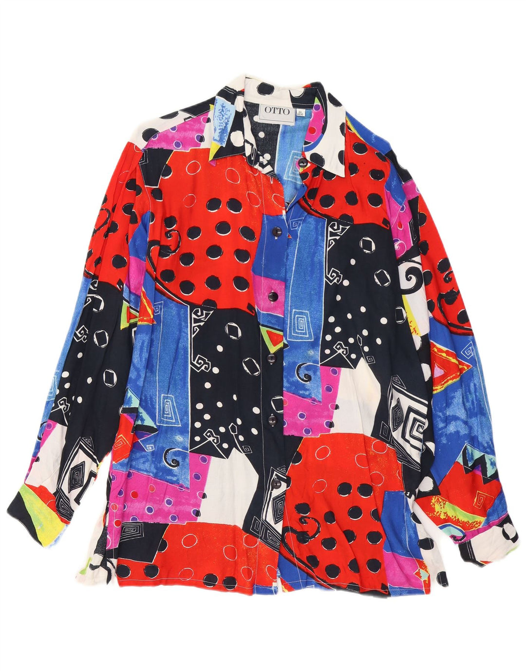 ВИНТАЖНАЯ Женская Блузка-Рубашка EU 44/46 XL Разноцветная Лоскутная Вискоза