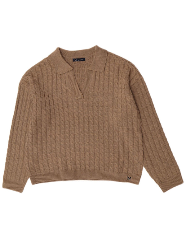 Crew Clothing Womens Polo Neck Jumper Sweater UK 18 XL Brown Acrylic