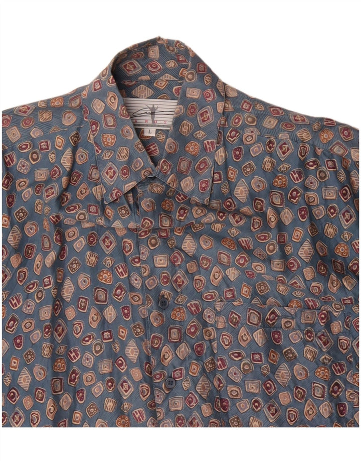 CARUSO Мужская рубашка с коротким рукавом, большая синяя, шелковая с геометрическим рисунком