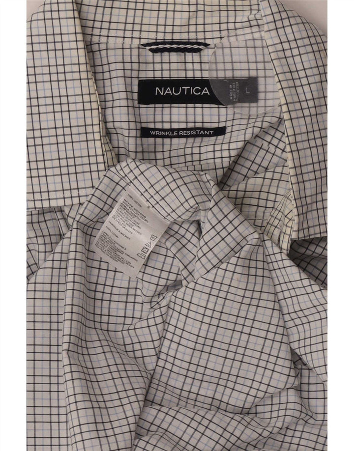 Мужская рубашка Nautica, большая белая хлопковая клетка в клетку