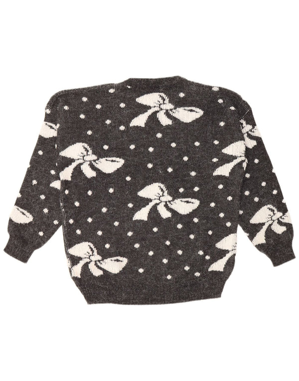 ВИНТАЖНЫЙ женский джемпер с круглым вырезом, Великобритания 16, большой серый пятнистый акрил