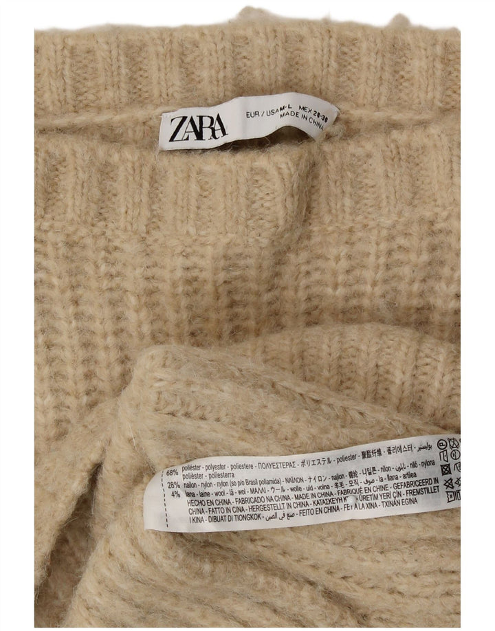 Женский свободный джемпер с вырезом «лодочка» Zara UK 14, средний бежевый полиэстер