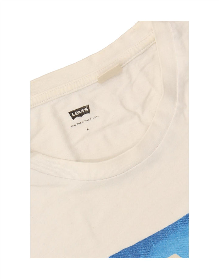 LEVI'S Mens Graphic T-Shirt Top Large White Cotton Vintage Levi's and Second-Hand Levi's from Messina Hembry 
