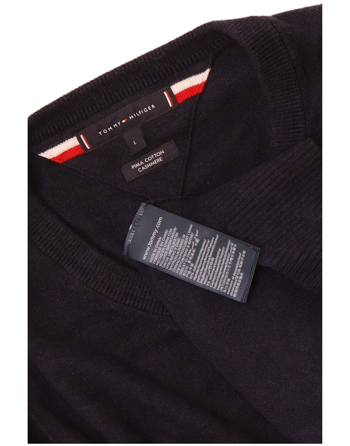 Tommy Hilfiger Мужской джемпер с v-образным вырезом, большой темно-синий хлопковый свитер