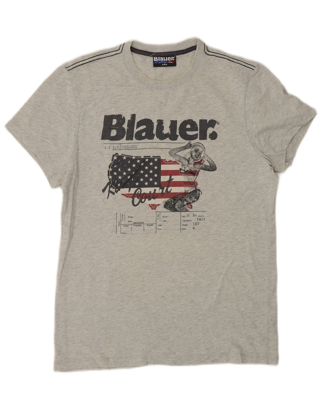 Мужская футболка с рисунком Blauer, хлопковый топ среднего серого цвета
