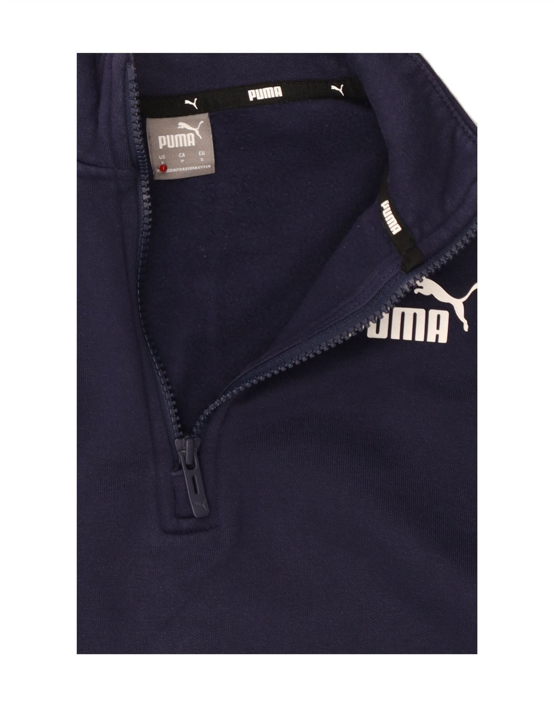 PUMA Womens Oversized Zip Neck Sweatshirt Jumper UK 10 Small Navy Blue Vintage Puma and Second-Hand Puma from Messina Hembry 