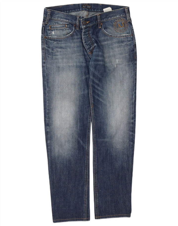 Мужские потертые узкие джинсы Armani W34 L30 синие, хлопок