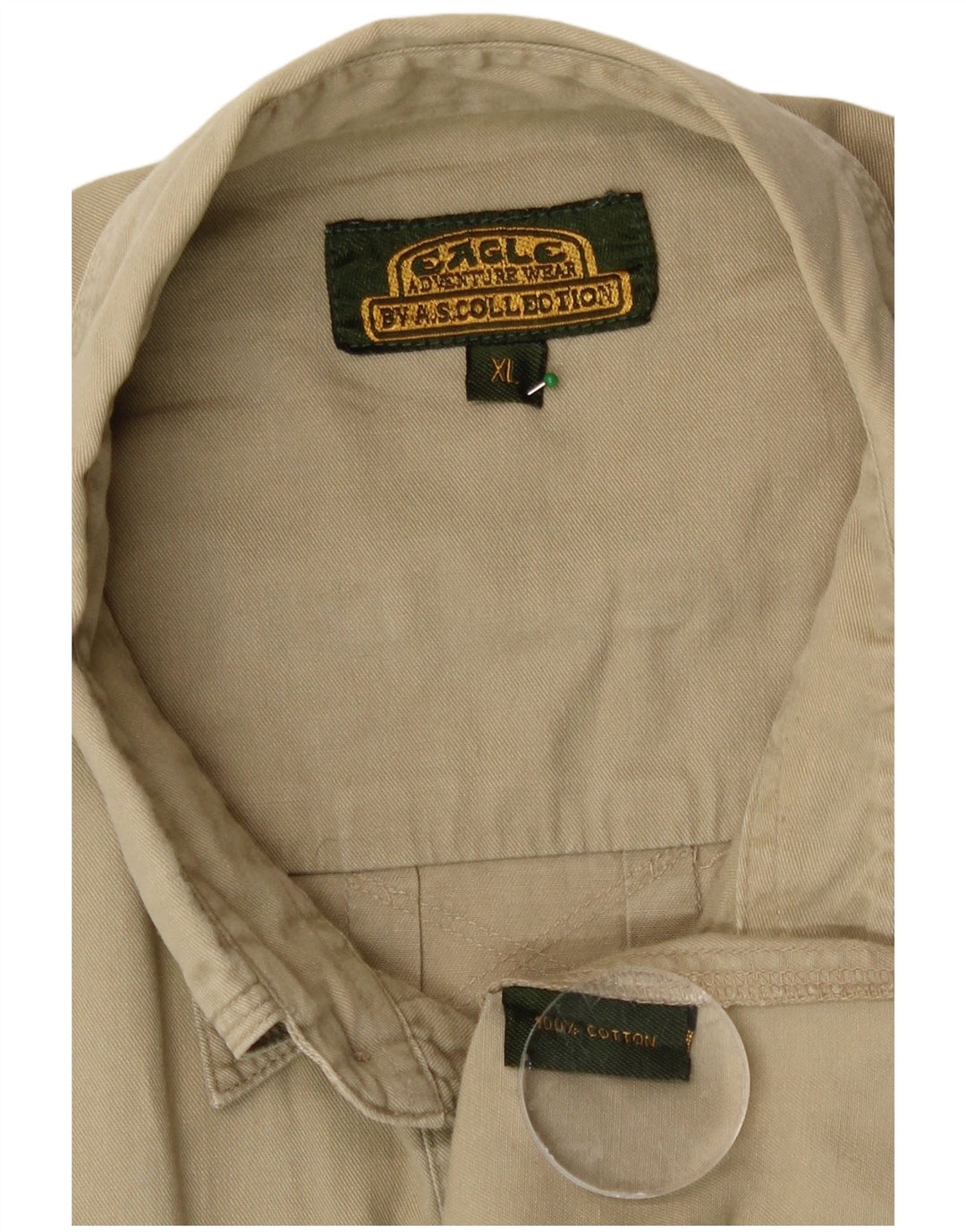 Винтажная мужская рубашка с коротким рукавом XL, бежевый хлопок